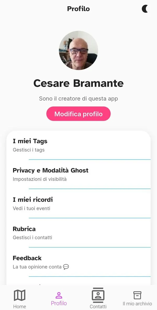 Schermata Il mio archivio con eventi passati