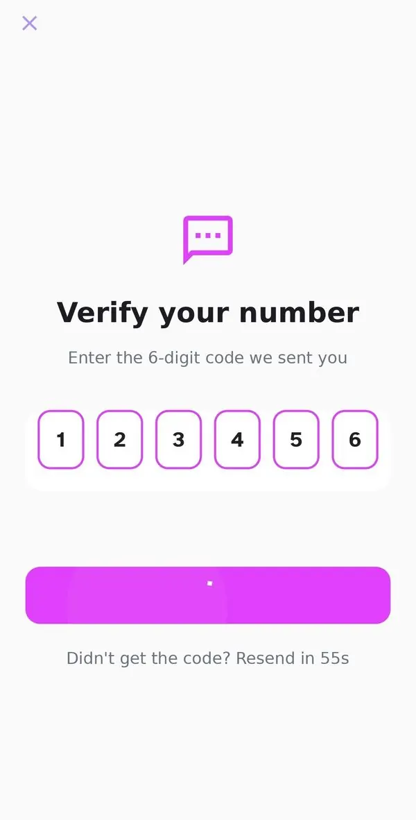 Number verification with 6-digit code