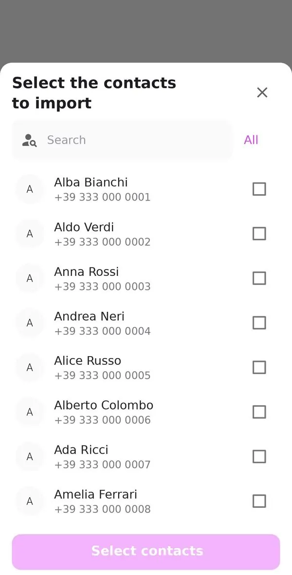 Selecting contacts to import