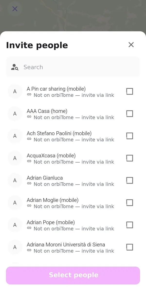 Invite people list with link invitations