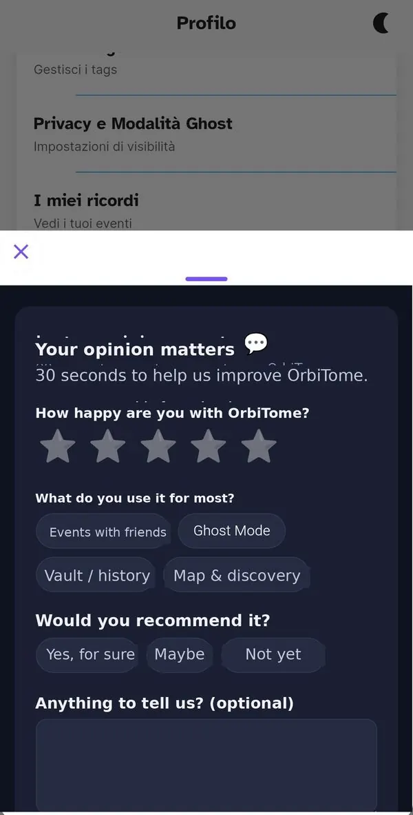 In-app feedback form