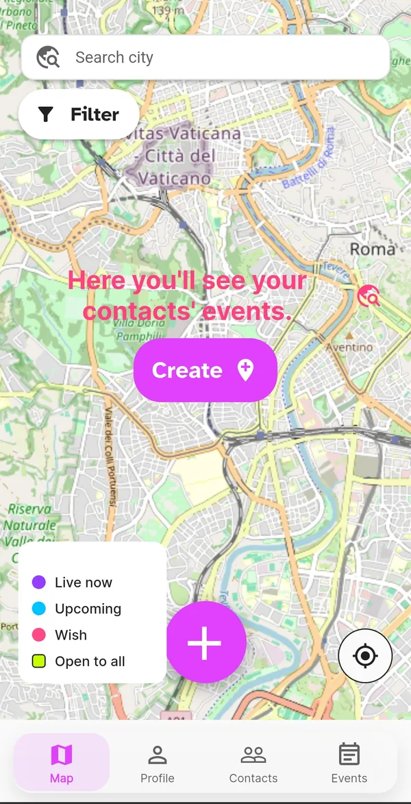 Map with the event colour legend