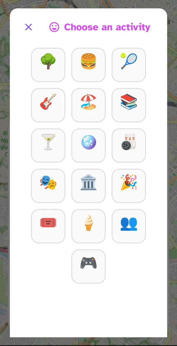 Activity picker with the emoji grid