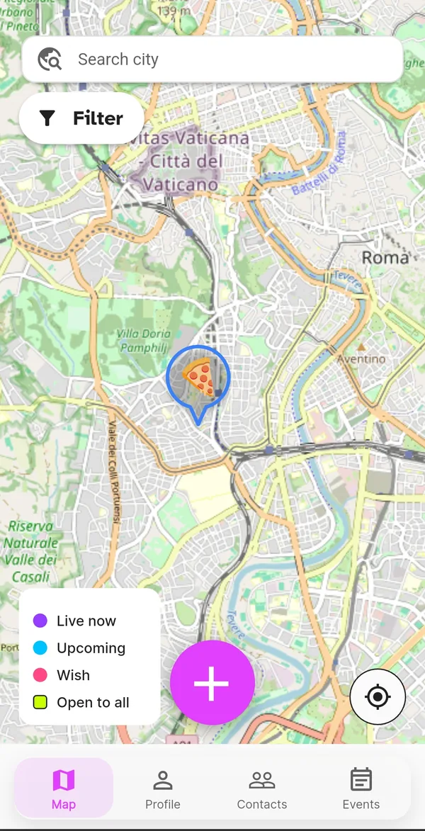 Newly created event visible on the map