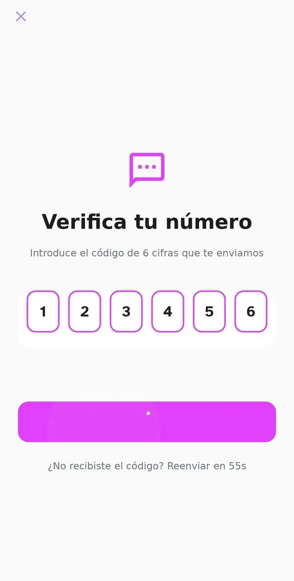 Verificación del número con código de 6 cifras
