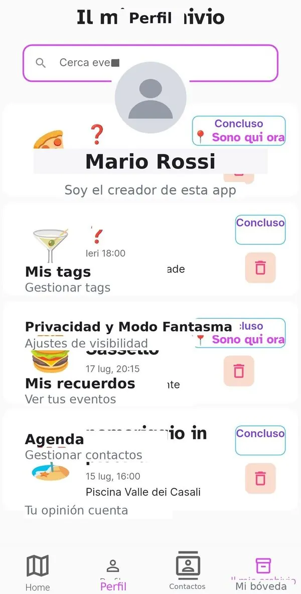 Página de perfil con menú principal