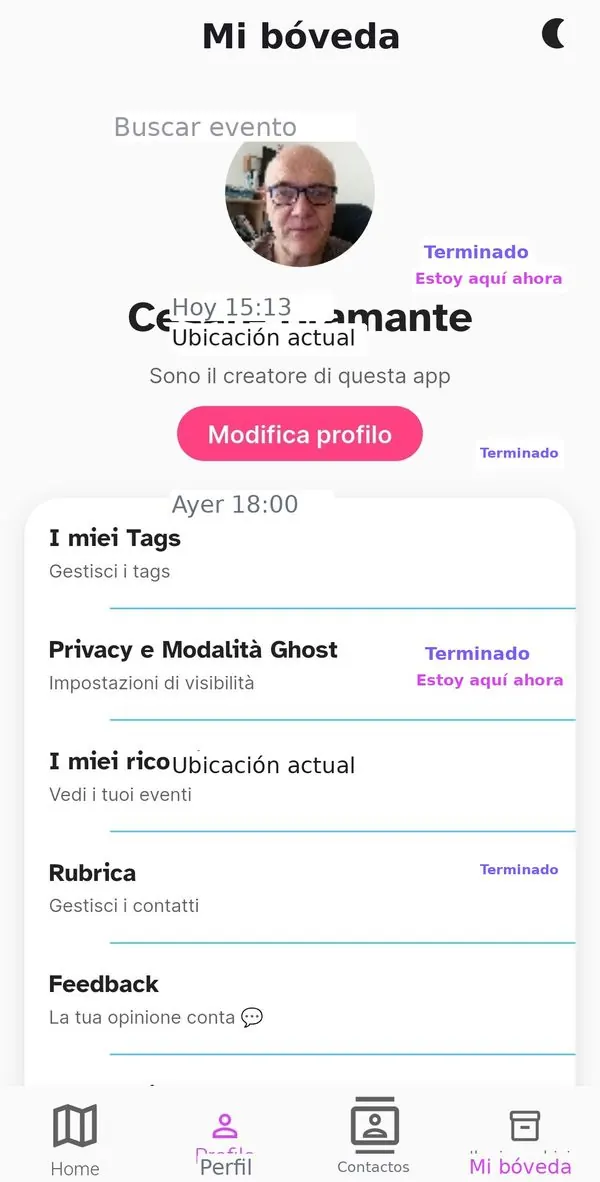 Pantalla Mi bóveda con eventos pasados