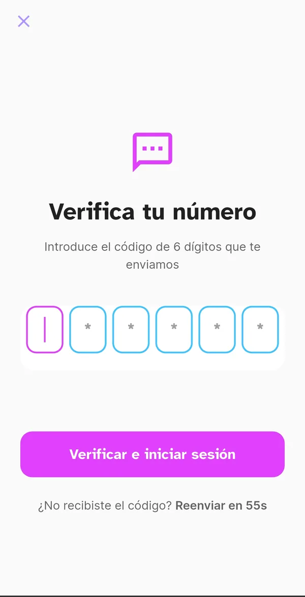 Verificación del número con el código de seis dígitos