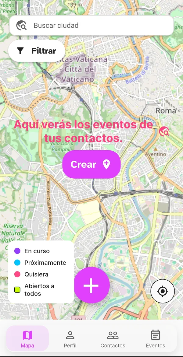 Mapa con la leyenda de colores de los eventos
