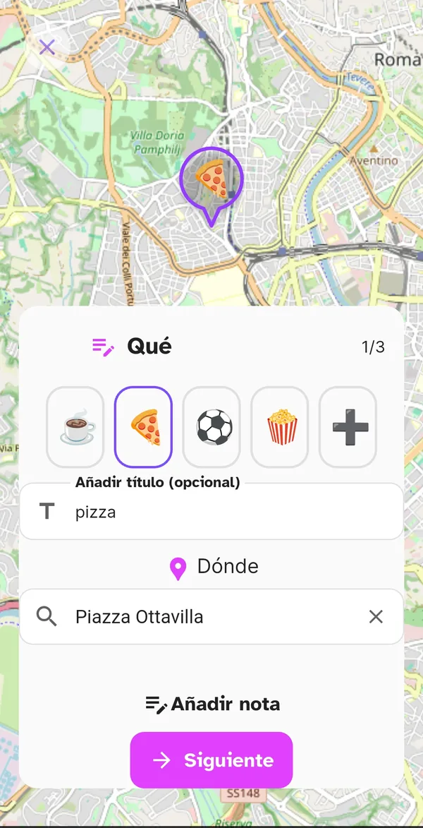 Primer paso de la creación del evento: Qué, ya rellenado