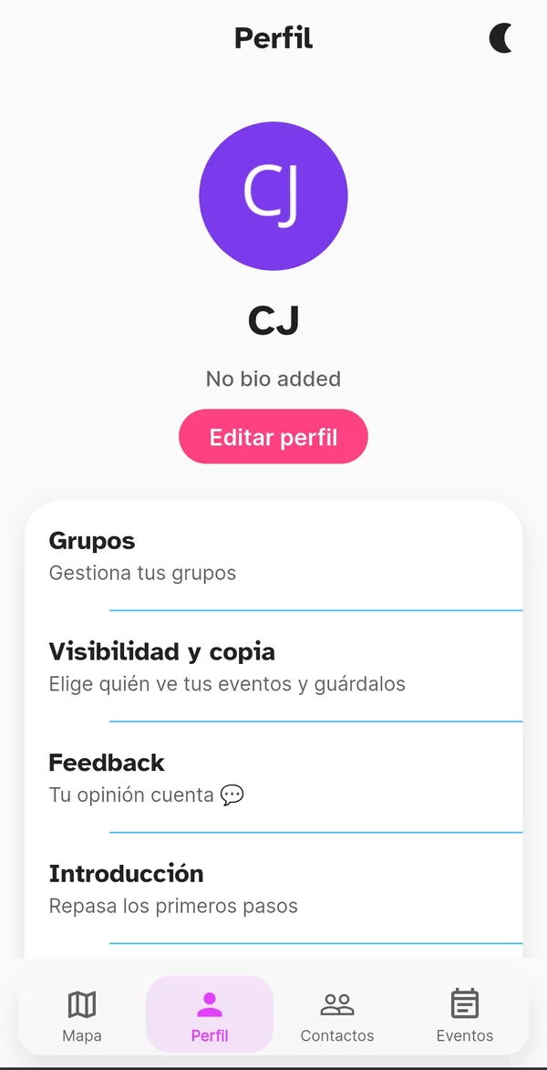 Perfil de orbiTome con avatar, grupos y ajustes