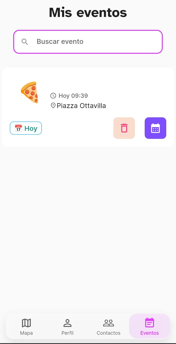 Página Eventos con los de hoy y los pasados