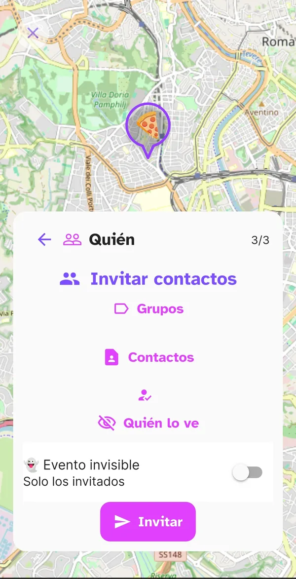 Tercer paso de la creación del evento: Quién