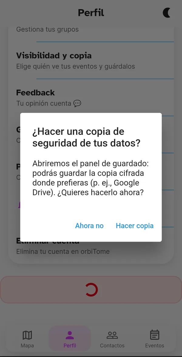Aviso de copia de seguridad de los datos