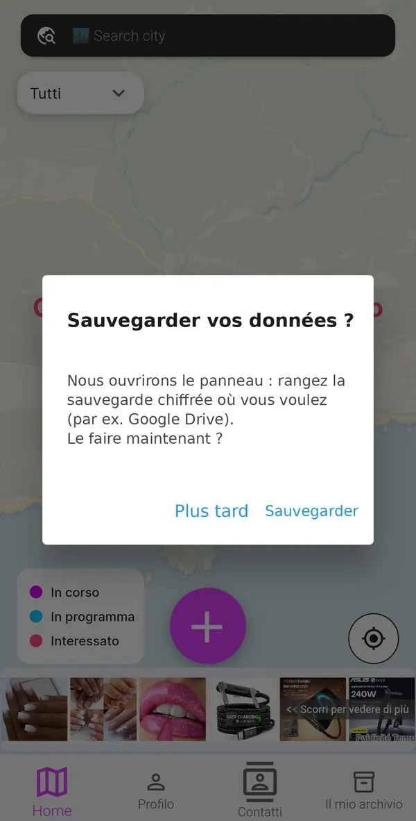 Fenêtre de proposition de sauvegarde