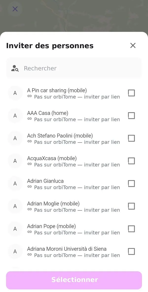 Liste Inviter des personnes avec invitation par lien