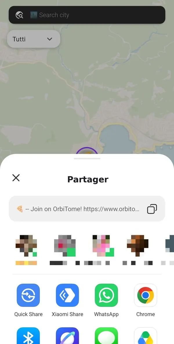 Panneau de partage de l'événement