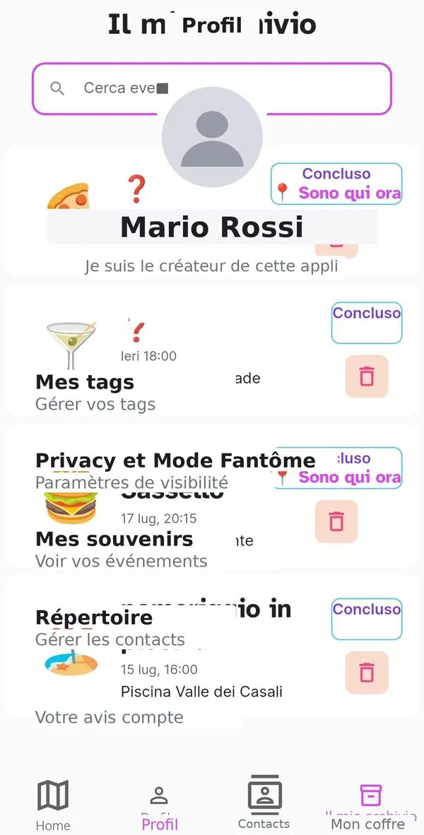 Page de profil avec menu principal