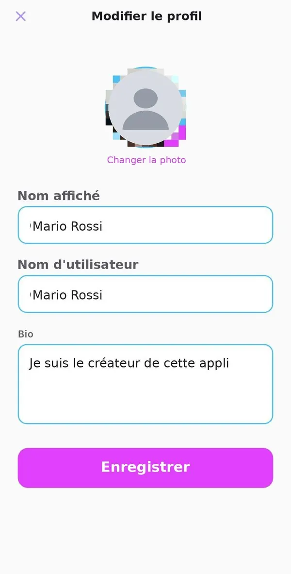 Modification du profil : nom, photo et bio