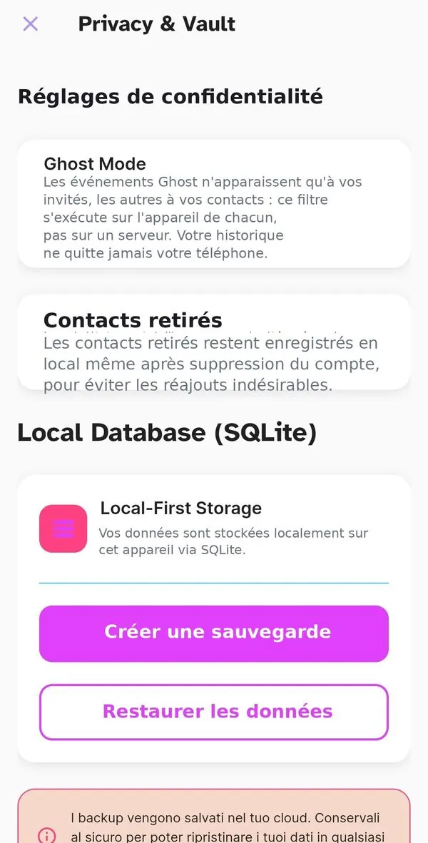 Réglages de confidentialité expliquant le Mode Fantôme