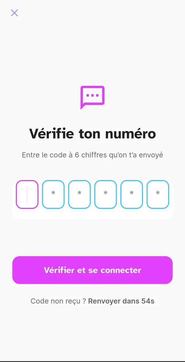 Vérification du numéro avec le code à six chiffres