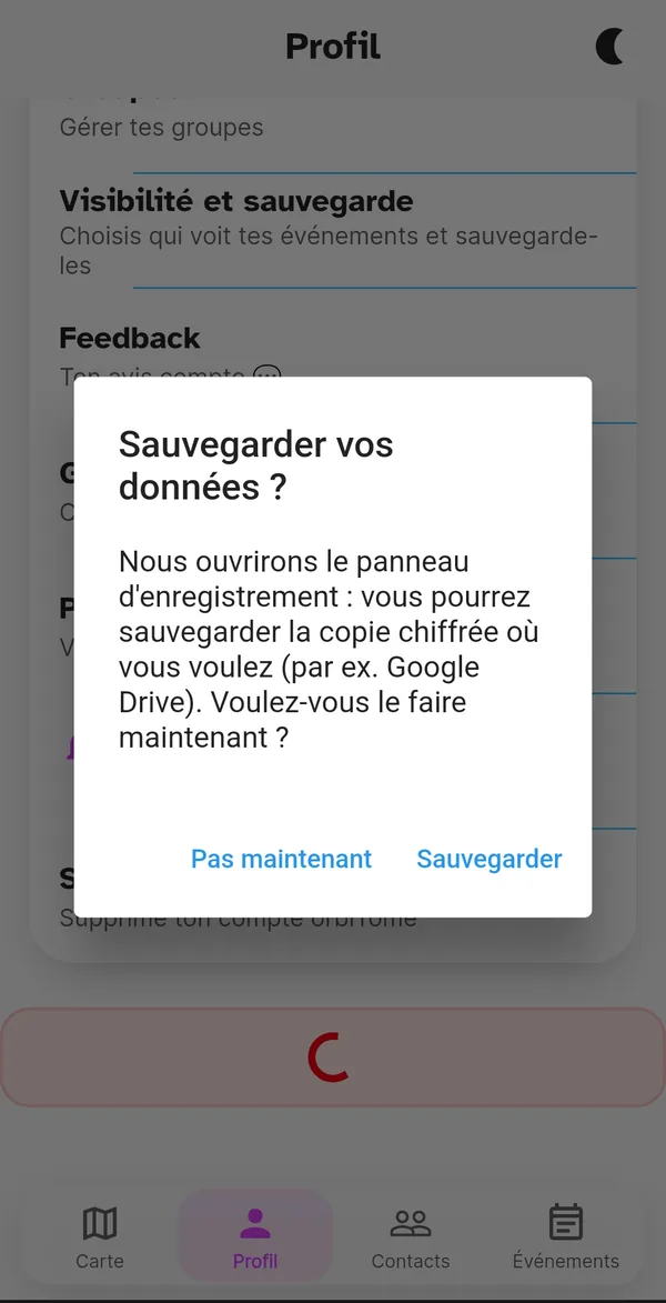 Invitation à sauvegarder les données