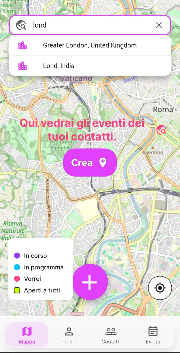 Mappa orbiTome con la ricerca di una città