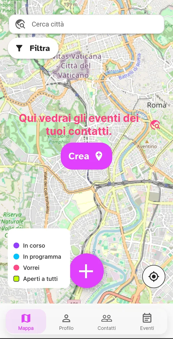 Mappa con la legenda dei colori degli eventi