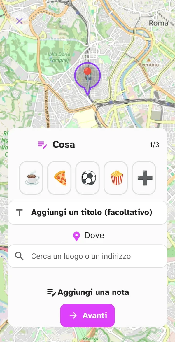 Primo passo della creazione evento: Cosa