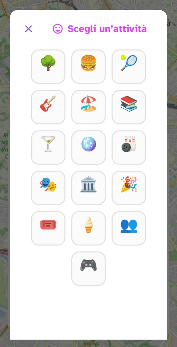 Selettore delle attività con le emoji