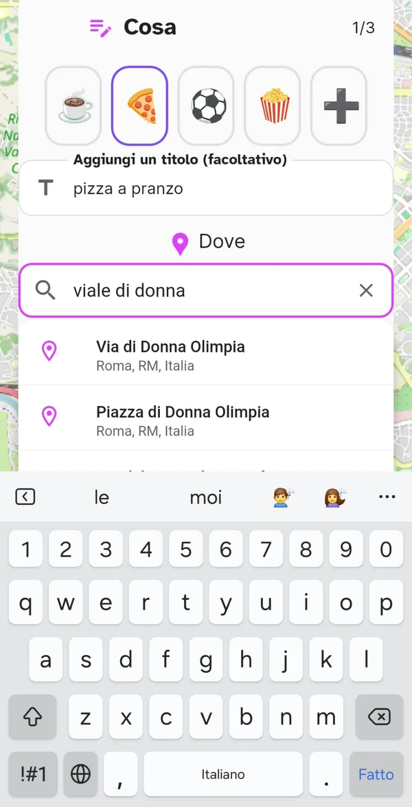 Primo passo compilato: titolo, luogo e suggerimenti di indirizzo
