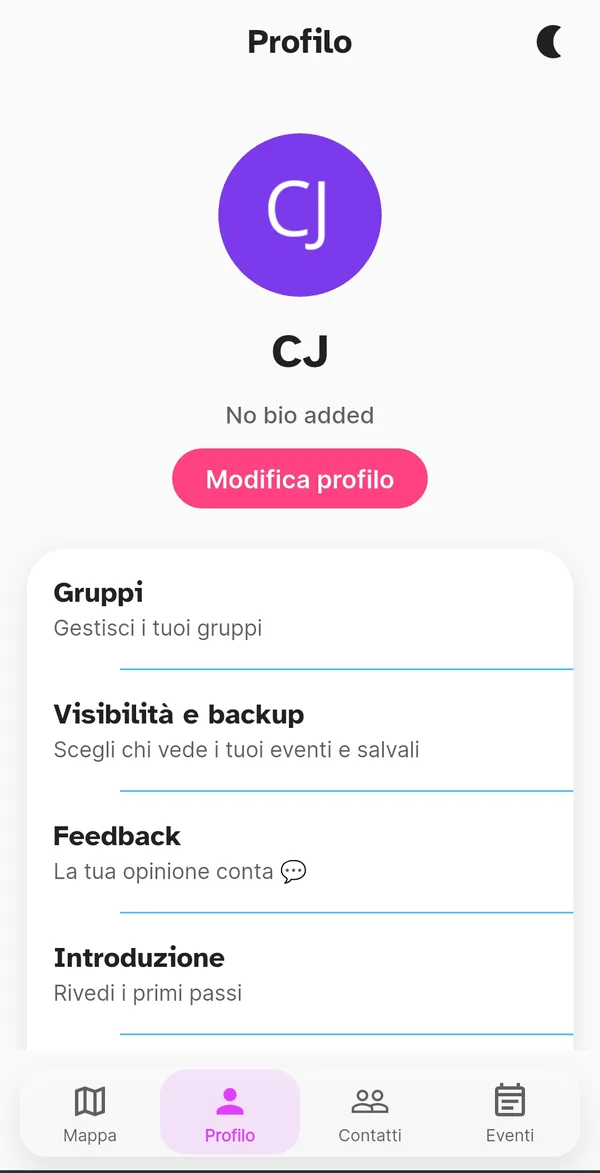 Profilo orbiTome con avatar, gruppi e impostazioni