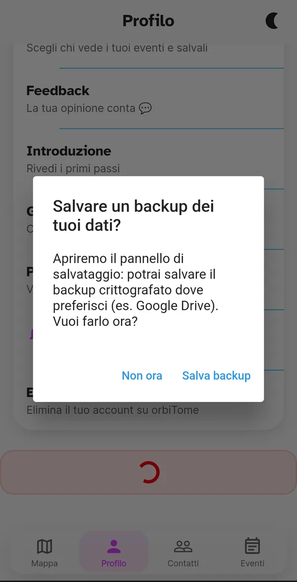 Richiesta di backup dei dati