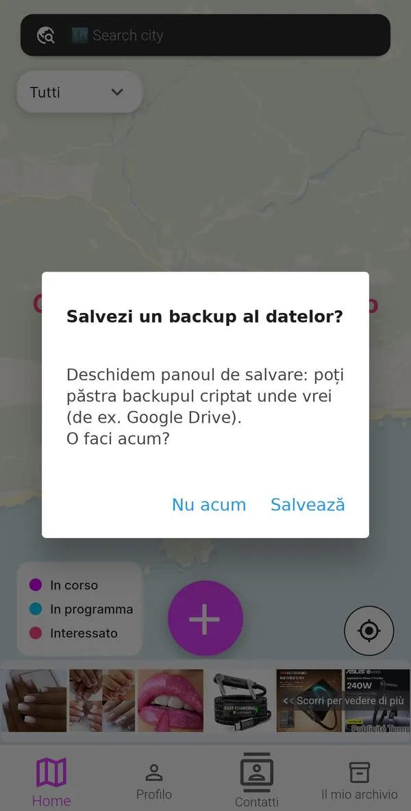 Fereastra cu propunerea de backup
