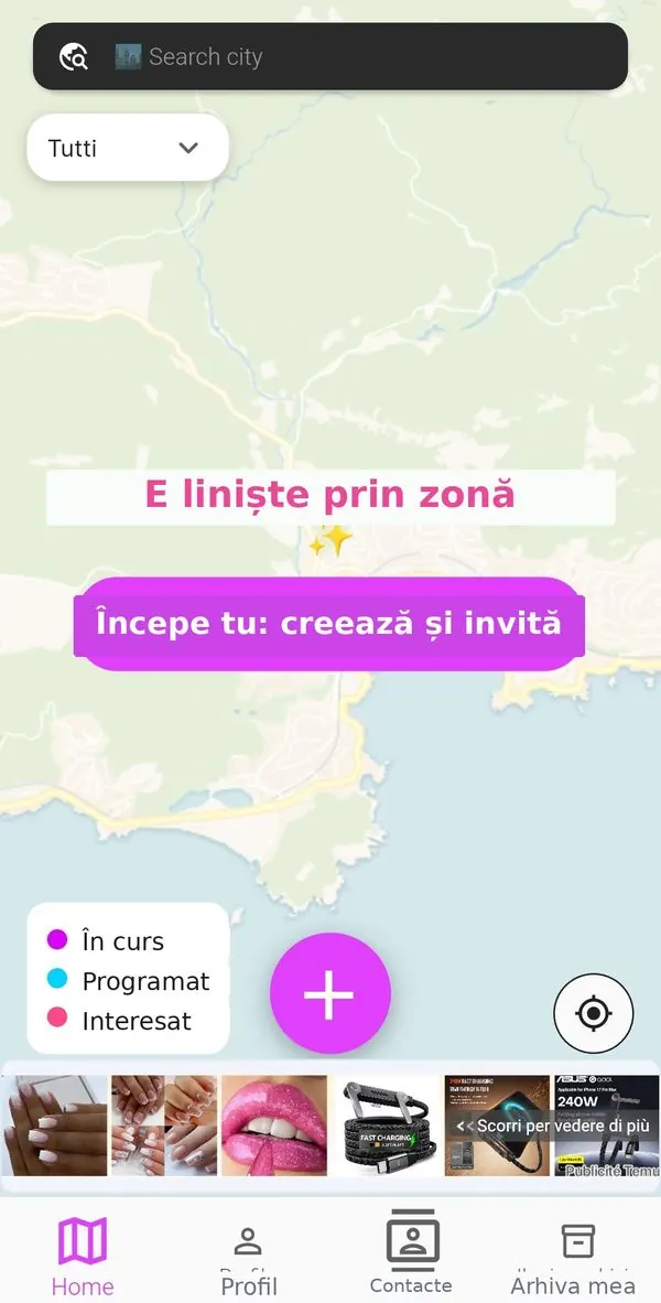 Ecranul principal OrbiTome fără evenimente în apropiere