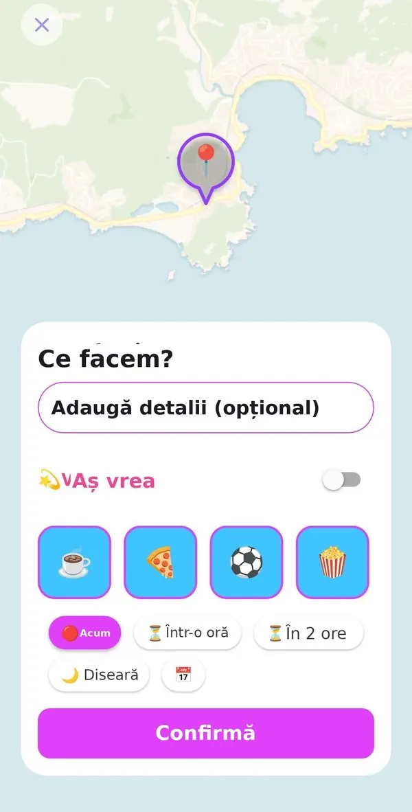 Crearea evenimentului în OrbiTome: ecranul Ce facem