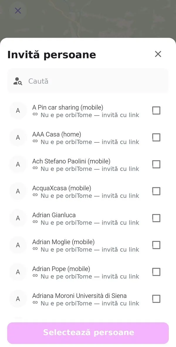Lista Invită persoane cu invitație prin link
