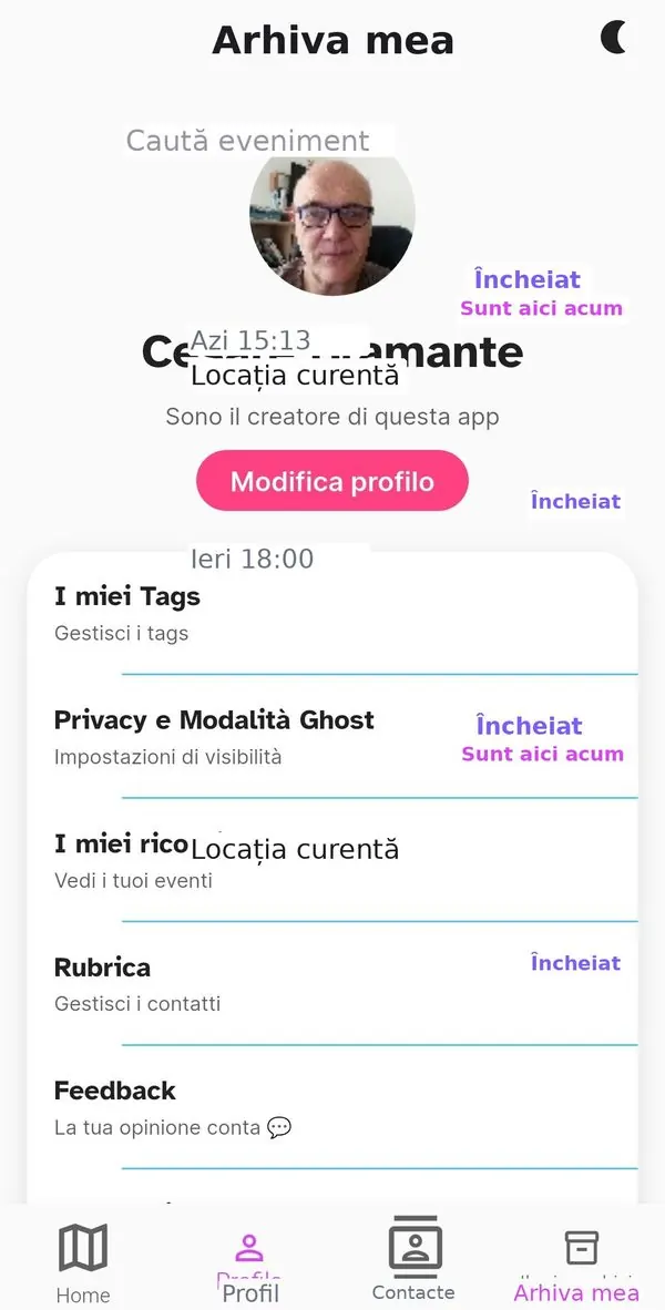 Ecranul Arhiva mea cu evenimente trecute