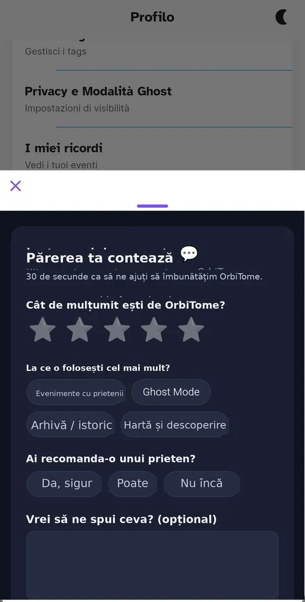 Formularul de feedback din aplicație
