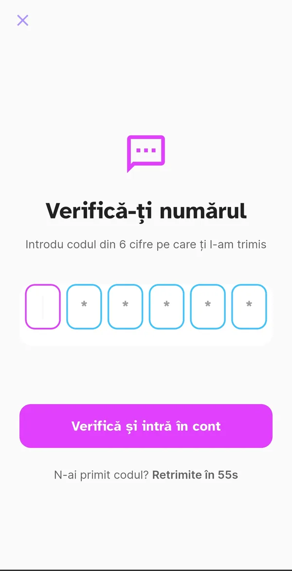 Verificarea numărului cu codul din șase cifre