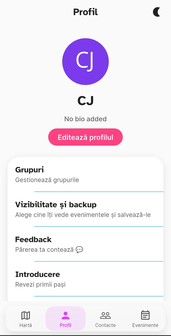 Profilul orbiTome cu avatar, grupuri și setări