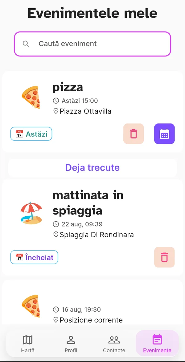 Pagina Evenimente cu cele de azi și cele trecute