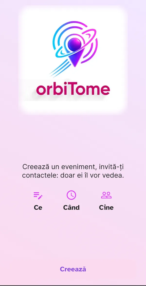 Ecranul de introducere cu cei trei pași Ce, Când, Cine